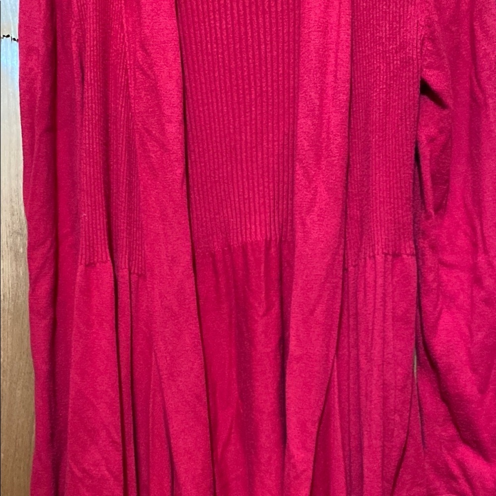 Crimson Red Medium Open-Front Draped Cardigan with Shawl Collar Asymmetrical - Picture 3 of 9